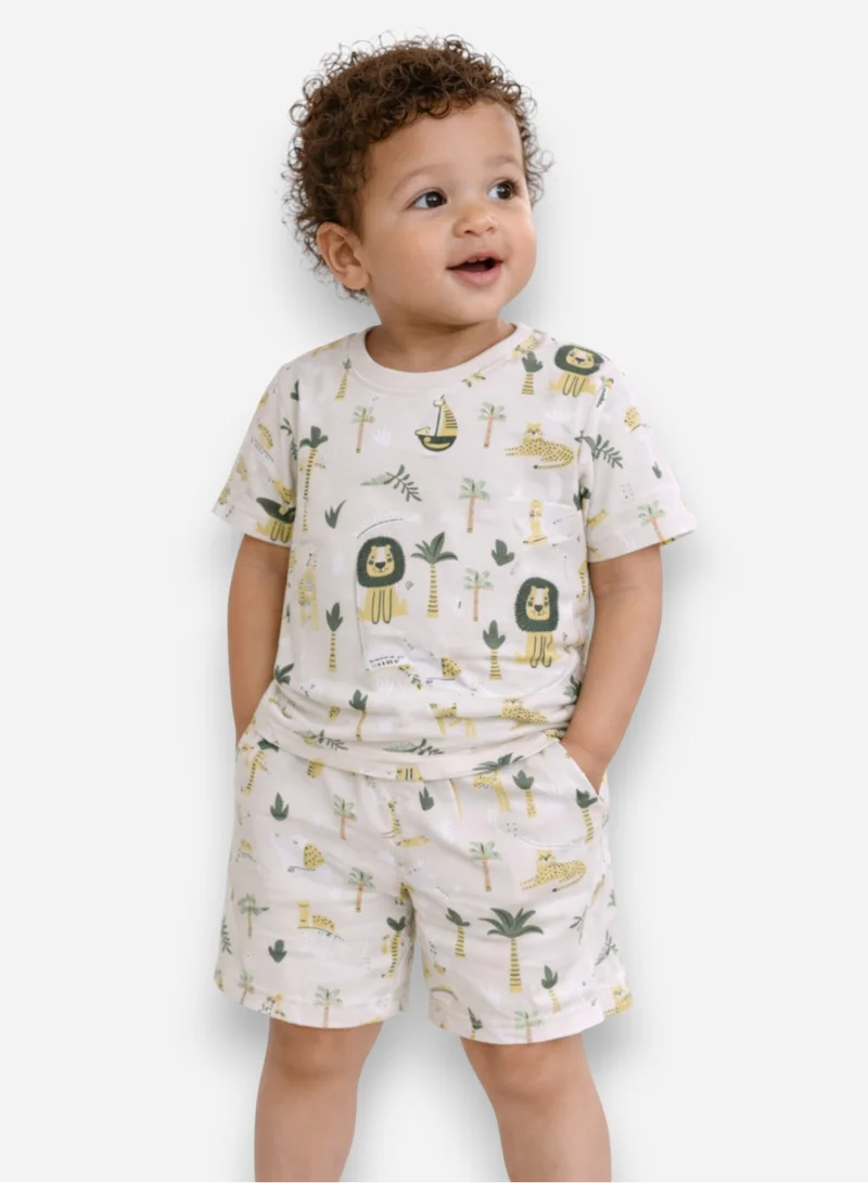 victor and jane Infant Boys Safari Print Cotton Pajama Set – Soft T-Shirt & Shorts Nightwear
